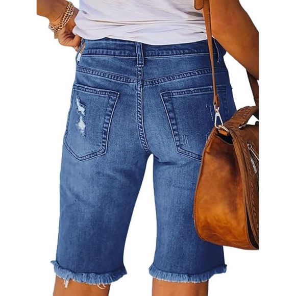 IZURIA Blue Distressed Denim Bermuda Shorts Size M - Picture 4 of 4